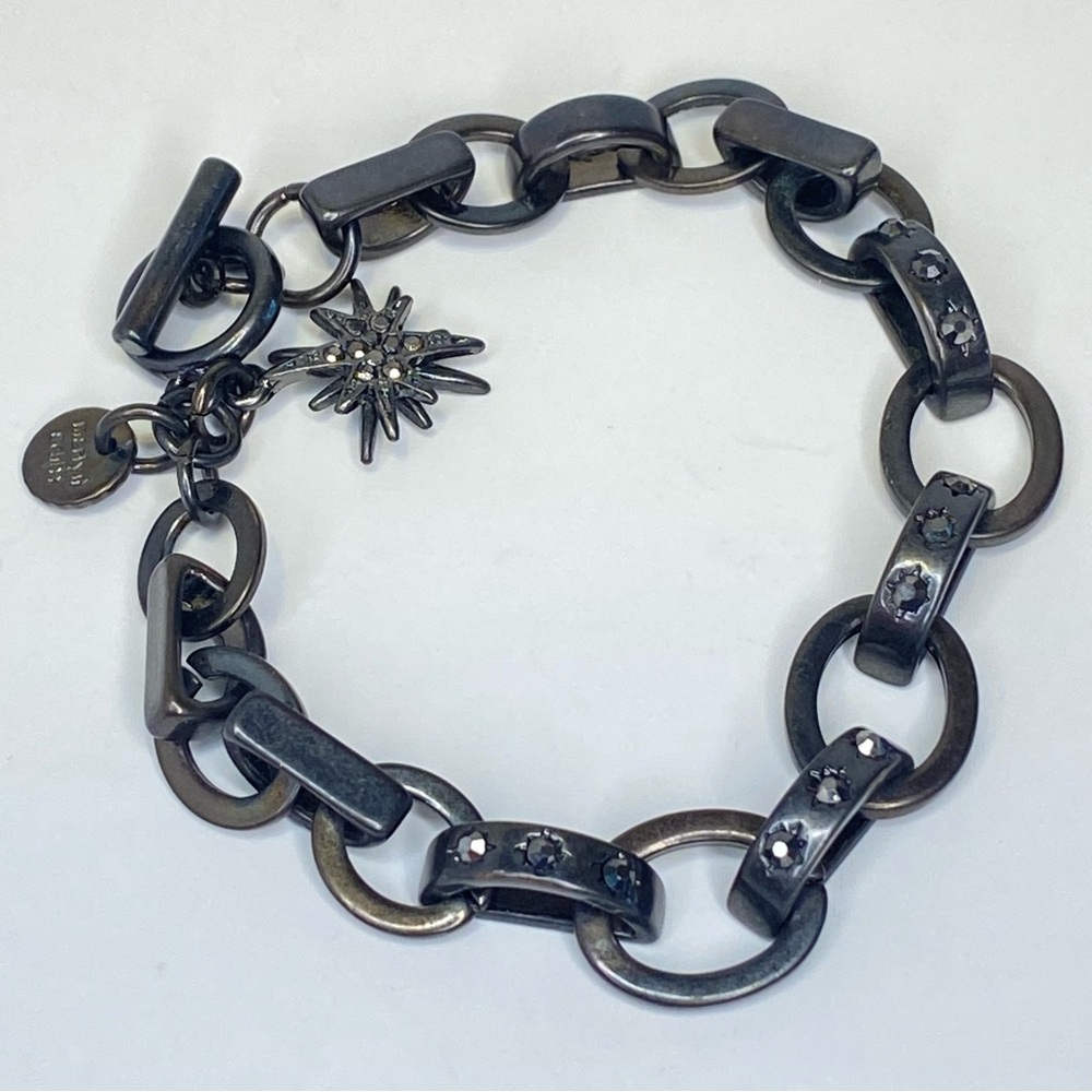 Marlyn Schiff Gunmetal Rhinestone‎ Chain Link Bracelet Toggle Clasp
